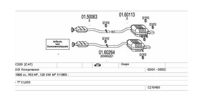 Výfukový systém MERCEDES C200 2.0 1998ccm 120kw Coupé
