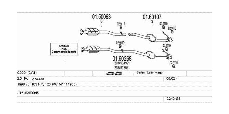 Výfukový systém MERCEDES C200 2.0 1998ccm 120kw Sedan Stationwagon
