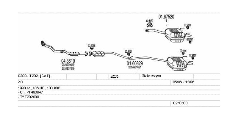 Výfukový systém MERCEDES C200 - T202 2.0 1998ccm 100kw Stationwagon