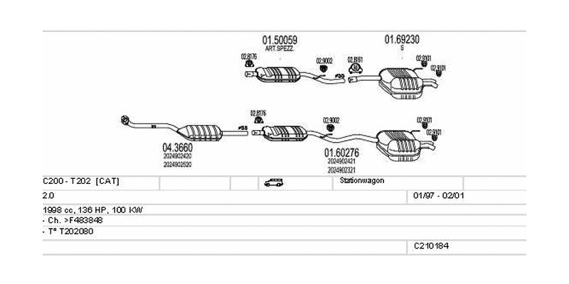 Výfukový systém MERCEDES C200 - T202 2.0 1998ccm 100kw Stationwagon