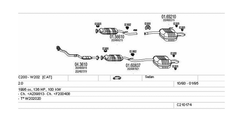 Výfukový systém MERCEDES C200 - W202 2.0 1996ccm 100kw Sedan