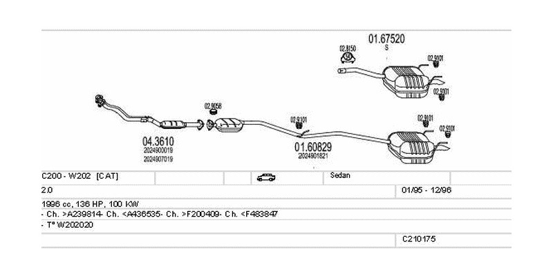 Výfukový systém MERCEDES C200 - W202 2.0 1996ccm 100kw Sedan