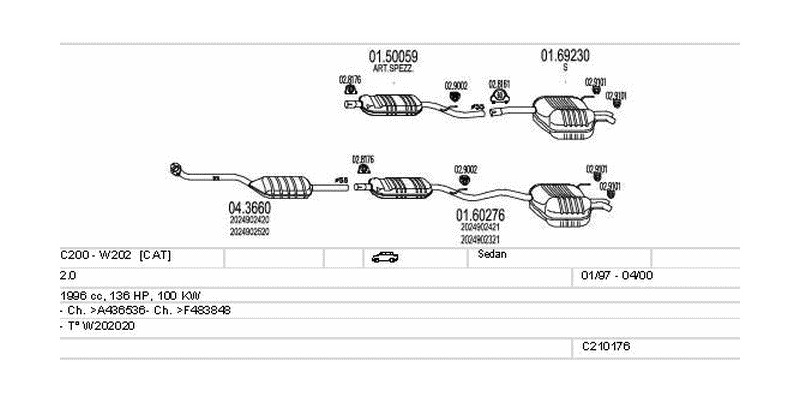Výfukový systém MERCEDES C200 - W202 2.0 1996ccm 100kw Sedan