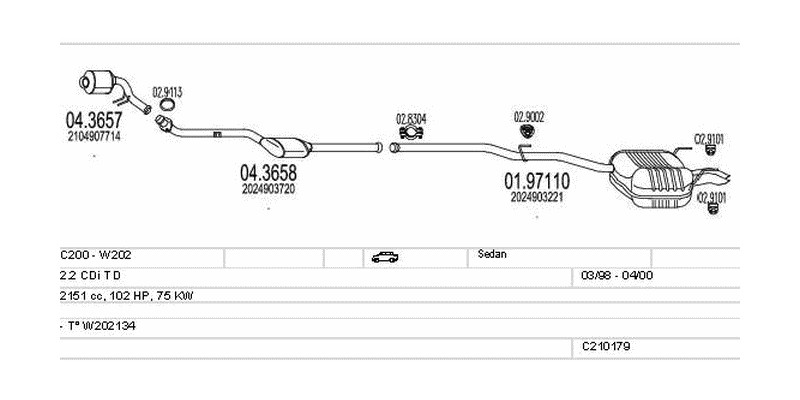 Výfukový systém MERCEDES C200 - W202 2.2 2151ccm 75kw Sedan