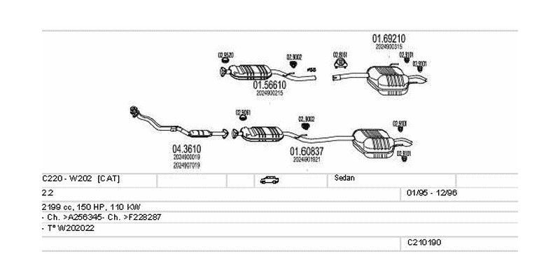 Výfukový systém MERCEDES C220 - W202 2.2 2199ccm 110kw Sedan