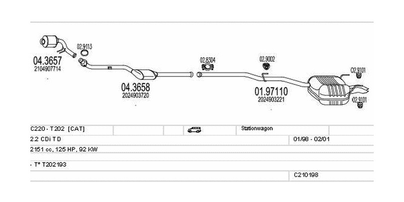 Výfukový systém MERCEDES C220 - T202 2.2 2151ccm 92kw Stationwagon