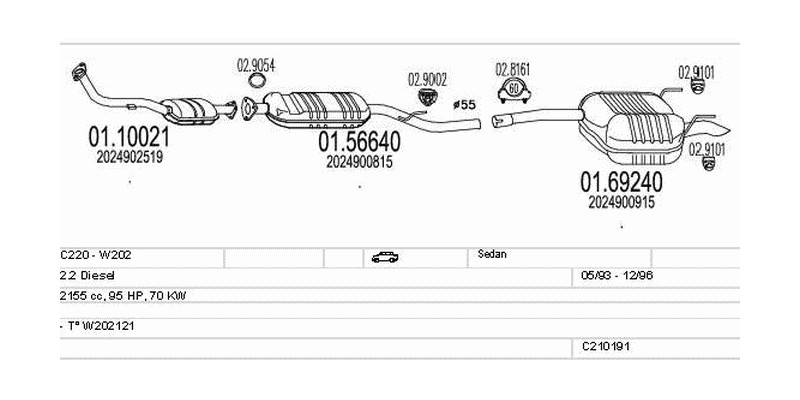 Výfukový systém MERCEDES C220 - W202 2.2 2155ccm 70kw Sedan
