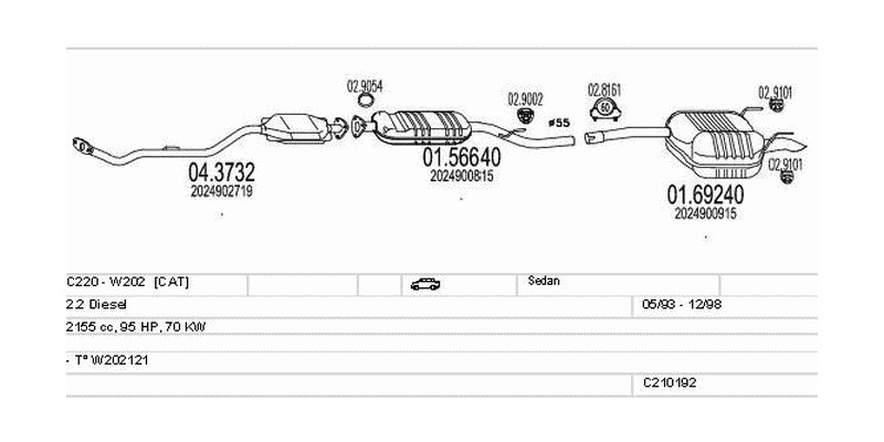 Výfukový systém MERCEDES C220 - W202 2.2 2155ccm 70kw Sedan