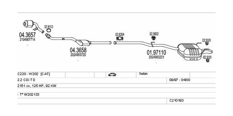 Výfukový systém MERCEDES C220 - W202 2.2 2151ccm 92kw Sedan