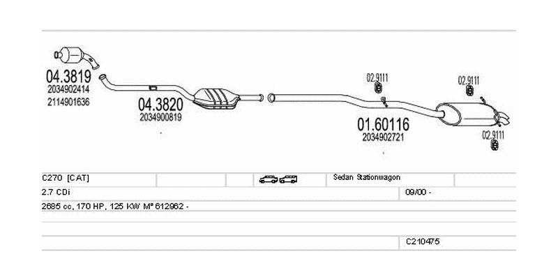 Výfukový systém MERCEDES C270 2.7 2685ccm 125kw Sedan Stationwagon