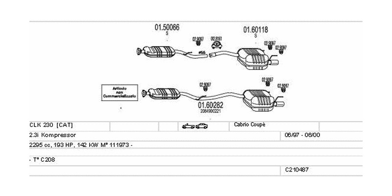 Výfukový systém MERCEDES CLK 230 2.3 2295ccm 142kw Cabrio Coupé