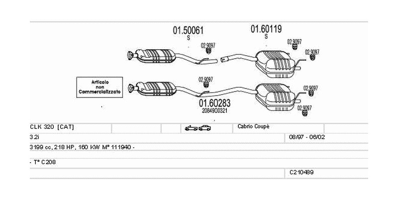 Výfukový systém MERCEDES CLK 320 3.2 3199ccm 160kw Cabrio Coupé