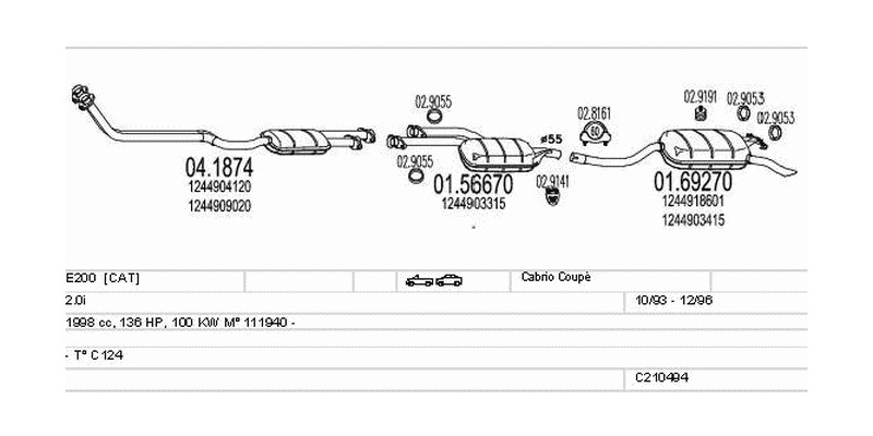 Výfukový systém MERCEDES E200 2.0 1998ccm 100kw Cabrio Coupé