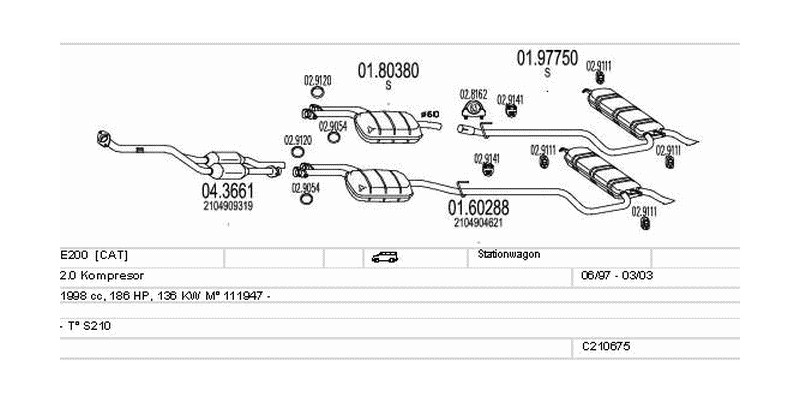 Výfukový systém MERCEDES E200 2.0 1998ccm 136kw Stationwagon