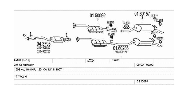 Výfukový systém MERCEDES E200 2.0 1998ccm 120kw Sedan