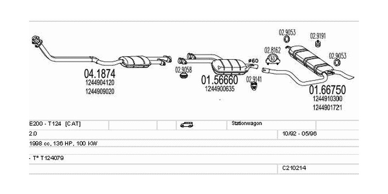 Výfukový systém MERCEDES E200 - T124 2.0 1998ccm 100kw Stationwagon
