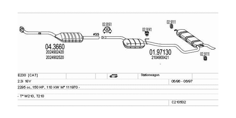 Výfukový systém MERCEDES E230 2.3 2295ccm 110kw Stationwagon