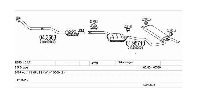Výfukový systém MERCEDES E250 2.5 2497ccm 83kw Stationwagon