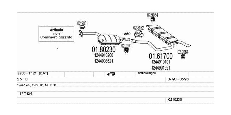 Výfukový systém MERCEDES E250 - T124 2.5 2497ccm 93kw Stationwagon