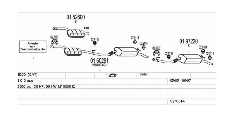 Výfukový systém MERCEDES E300 3.0 2996ccm 99kw Sedan