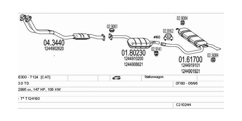 Výfukový systém MERCEDES E300 - T124 3.0 2996ccm 108kw Stationwagon
