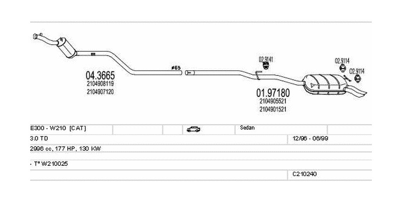 Výfukový systém MERCEDES E300 - W210 3.0 2996ccm 130kw Sedan