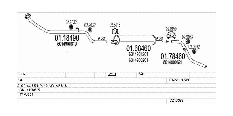 Výfukový systém MERCEDES L307 2.4 2404ccm 48kw Van