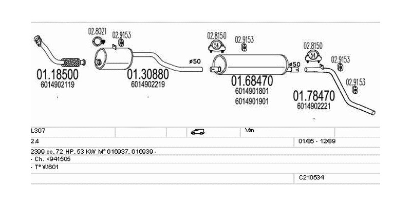 Výfukový systém MERCEDES L307 2.4 2399ccm 53kw Van