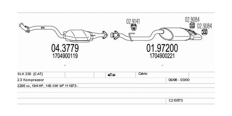 Výfukový systém MERCEDES SLK 230 2.3 2295ccm 143kw Cabrio
