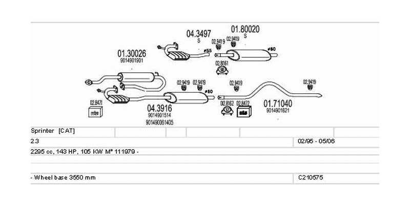 Výfukový systém MERCEDES Sprinter 2.3 2295ccm 105kw