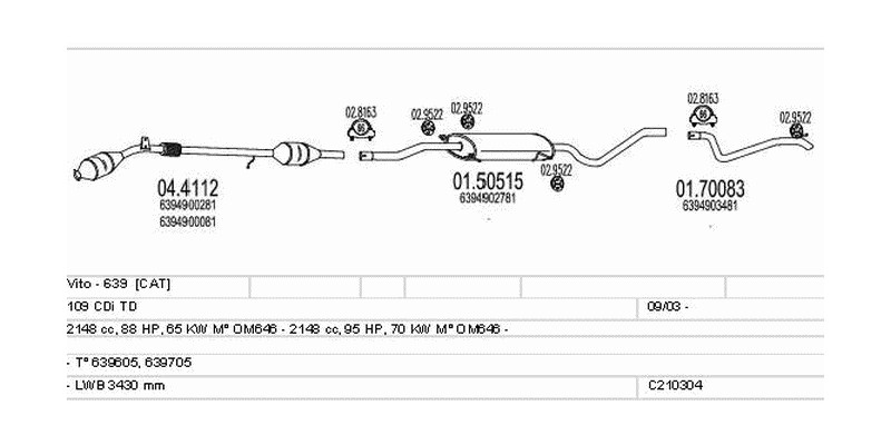 Výfukový systém MERCEDES Vito - 639 109 2148ccm 70kw