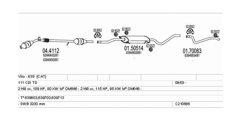 Výfukový systém MERCEDES Vito - 639 111 2148ccm 85kw