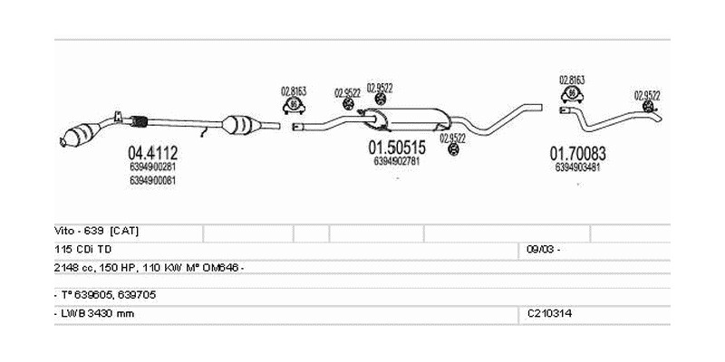 Výfukový systém MERCEDES Vito - 639 115 2148ccm 110kw