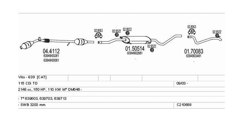 Výfukový systém MERCEDES Vito - 639 115 2148ccm 110kw