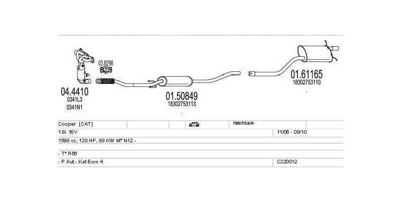 Výfukový systém MINI Cooper 1.6 1598ccm 88kw Hatchback
