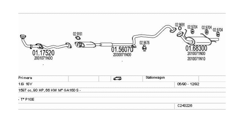 Výfukový systém NISSAN Primera 1.6 1597ccm 66kw Stationwagon
