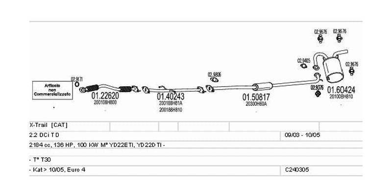 Výfukový systém NISSAN X-Trail 2.2 2184ccm 100kw