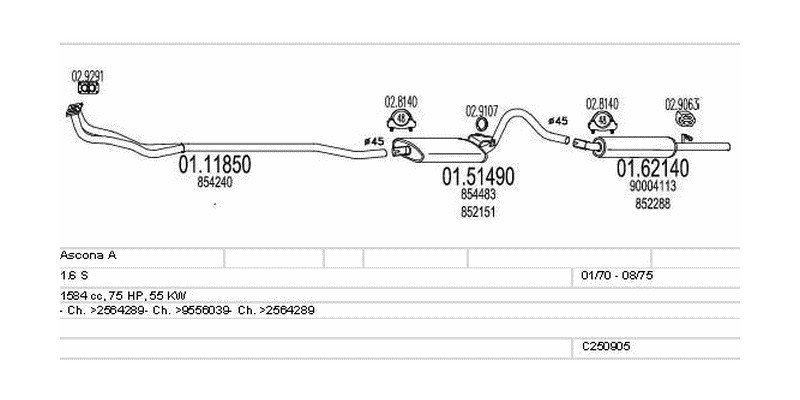 Výfukový systém OPEL Ascona A 1.6 1584ccm 55kw