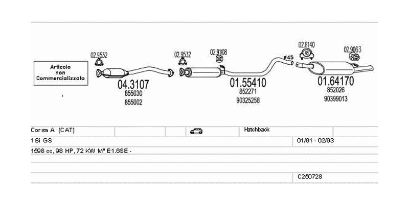 Výfukový systém OPEL Corsa A 1.6 1598ccm 72kw Hatchback