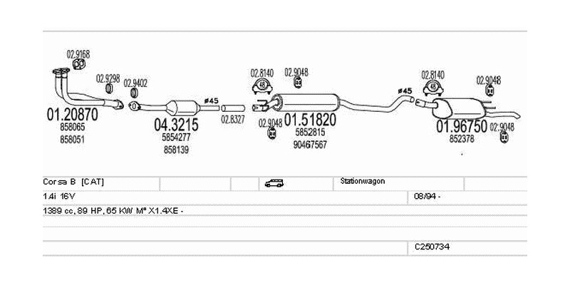 Výfukový systém OPEL Corsa B 1.4 1389ccm 65kw Stationwagon