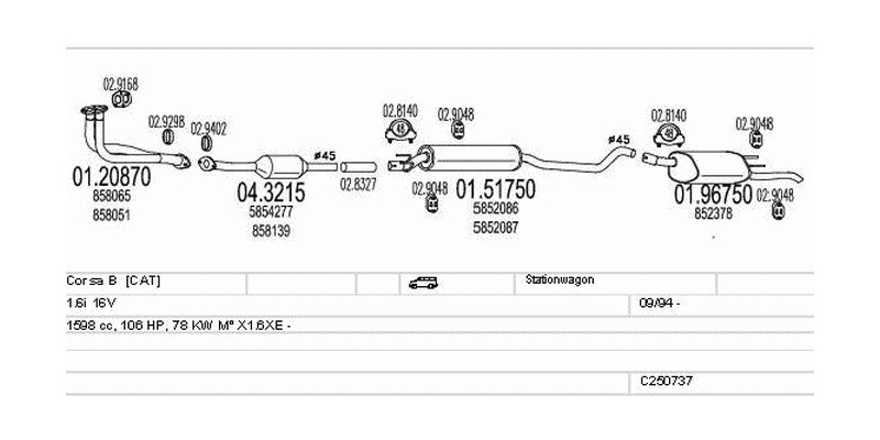 Výfukový systém OPEL Corsa B 1.6 1598ccm 78kw Stationwagon