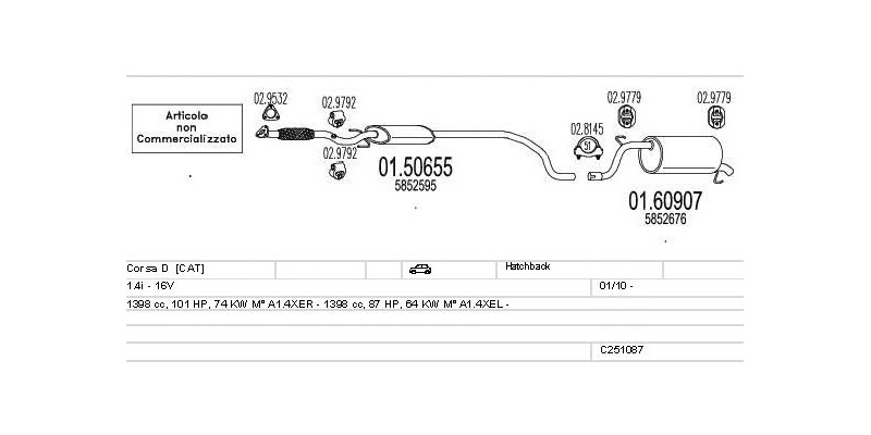 Výfukový systém OPEL Corsa D 1.4 1398ccm 74kw Hatchback