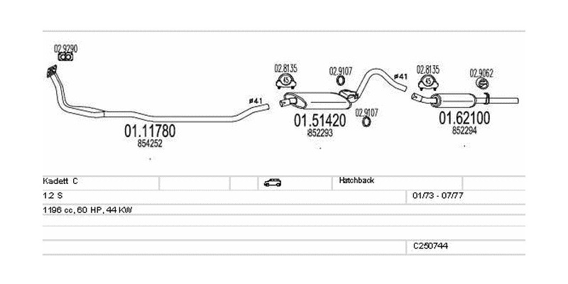 Výfukový systém OPEL Kadett C 1.2 1196ccm 44kw Hatchback