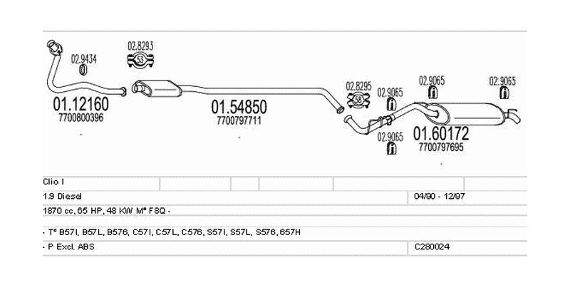 Výfukový systém RENAULT Clio I 1.9 1870ccm 48kw