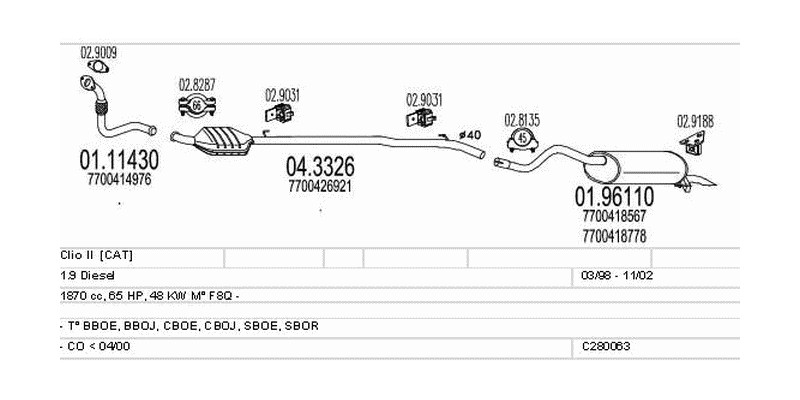 Výfukový systém RENAULT Clio II 1.9 1870ccm 48kw