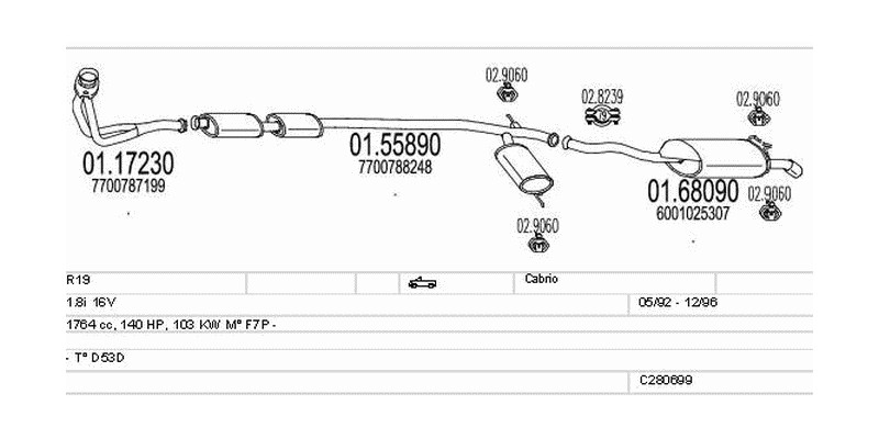 Výfukový systém RENAULT R19 1.8 1764ccm 103kw Cabrio