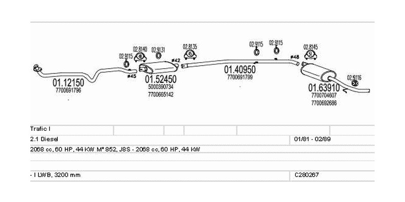 Výfukový systém RENAULT Trafic I 2.1 2068ccm 44kw Van