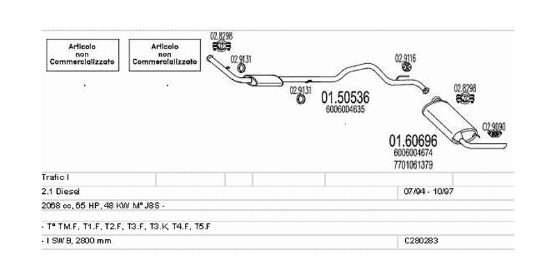Výfukový systém RENAULT Trafic I 2.1 2068ccm 48kw Van