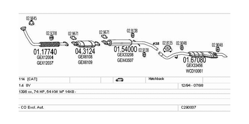 Výfukový systém ROVER 114 1.4 1396ccm 54kw Hatchback