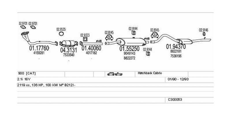 Výfukový systém SAAB 900 2.1 2119ccm 100kw Hatchback Cabrio